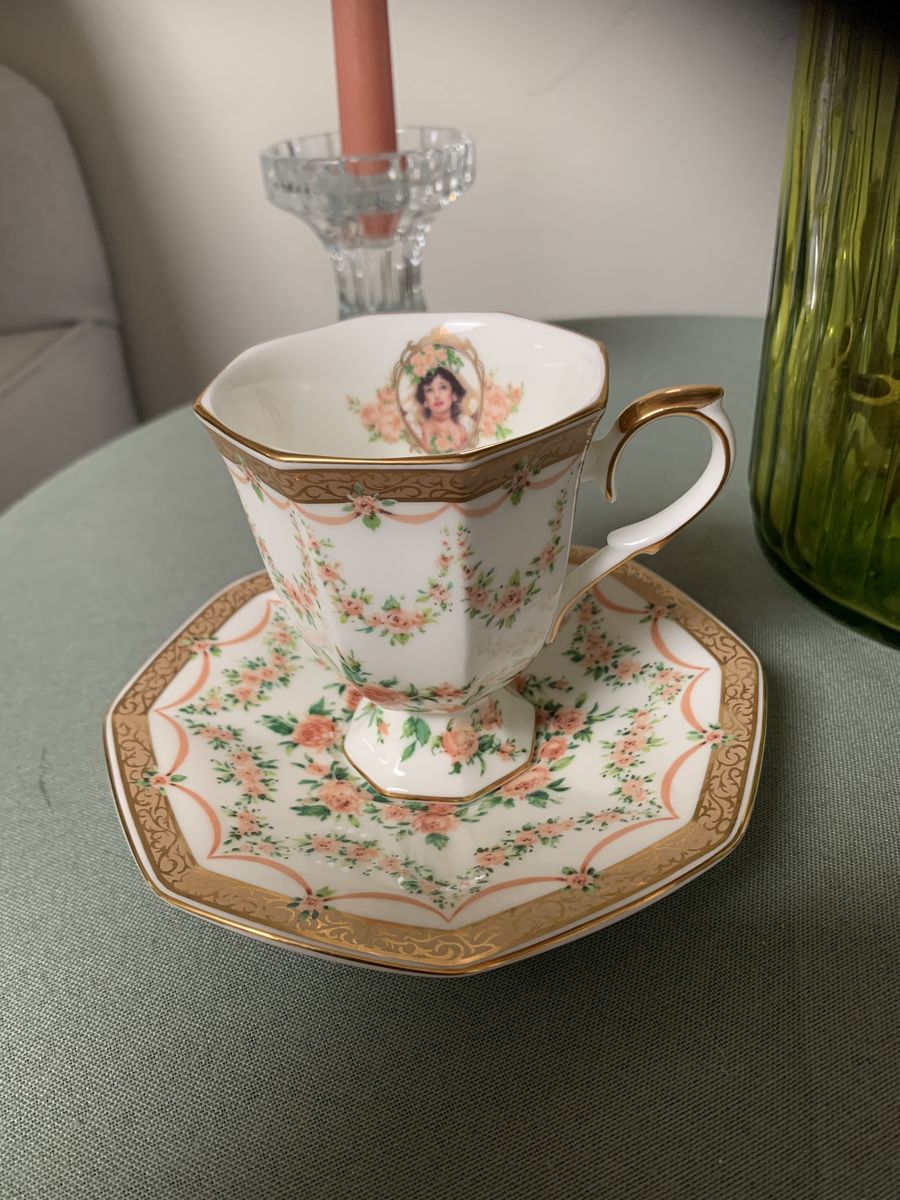 Avon Hexagon-Shaped Teacup and Saucer Set