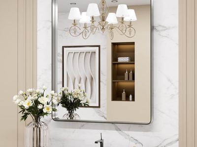 Large Rectangular Wall Mirror, 24x36 Inch, Brushed Aluminum Alloy Frame, Tempered Shatter-Proof Glass