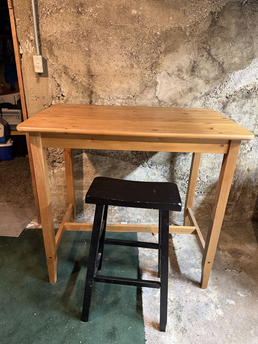 IKEA Bjorkudden Bar Table & Black Stool - Solid Pine Wood, Compact Design