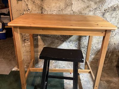IKEA Bjorkudden Bar Table & Black Stool - Solid Pine Wood, Compact Design