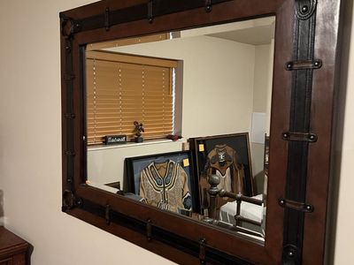 Decorative Wall Mirror - Rustic Brown Wood & Metal Frame, Accent Decor