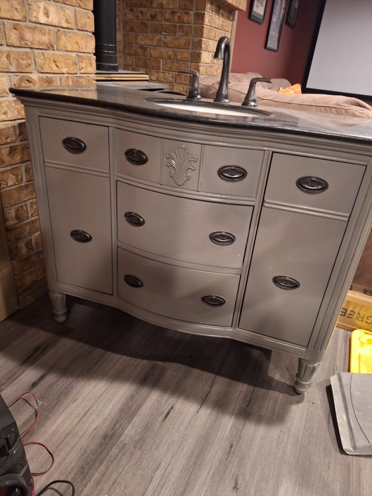 Custom Painted Bathroom Vanity with Granite Countertop and Sink, 44 inch