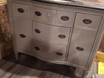 Custom Painted Bathroom Vanity with Granite Countertop and Sink, 44 inch