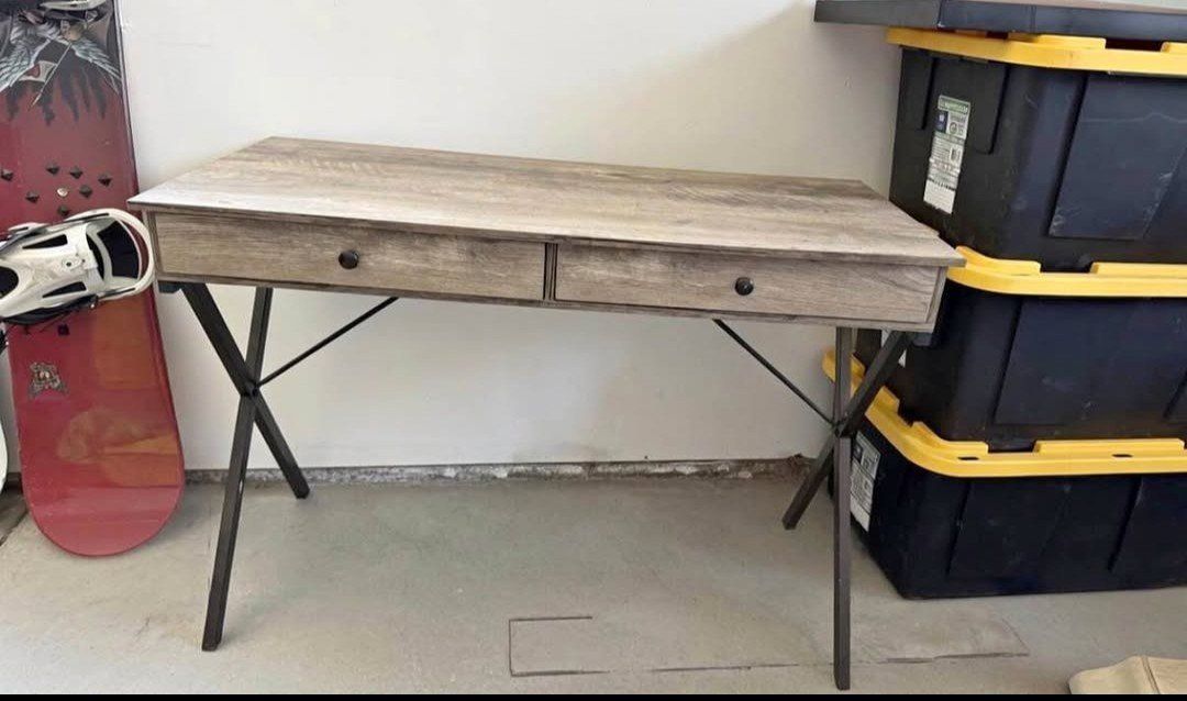 Rustic Industrial 43.2" Wood & Metal Writing Desk with 2 Drawers - Used