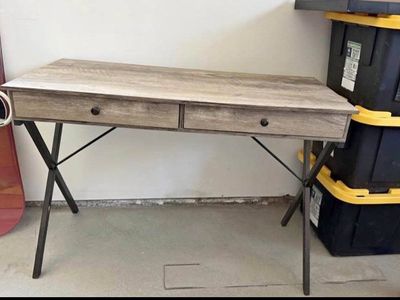 Rustic Industrial 43.2" Wood & Metal Writing Desk with 2 Drawers - Used