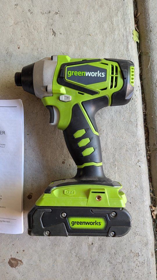 Greenworks 24V Cordless Impact Driver w/ Two Batteris & Charger - Model 2603802