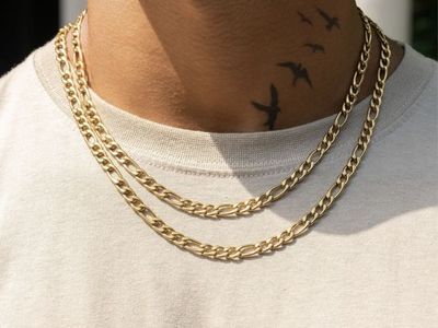 ADAMANS Gold 6mm Figaro Chain Necklace - Real 18K Gold Plated, Lifetime Warranty