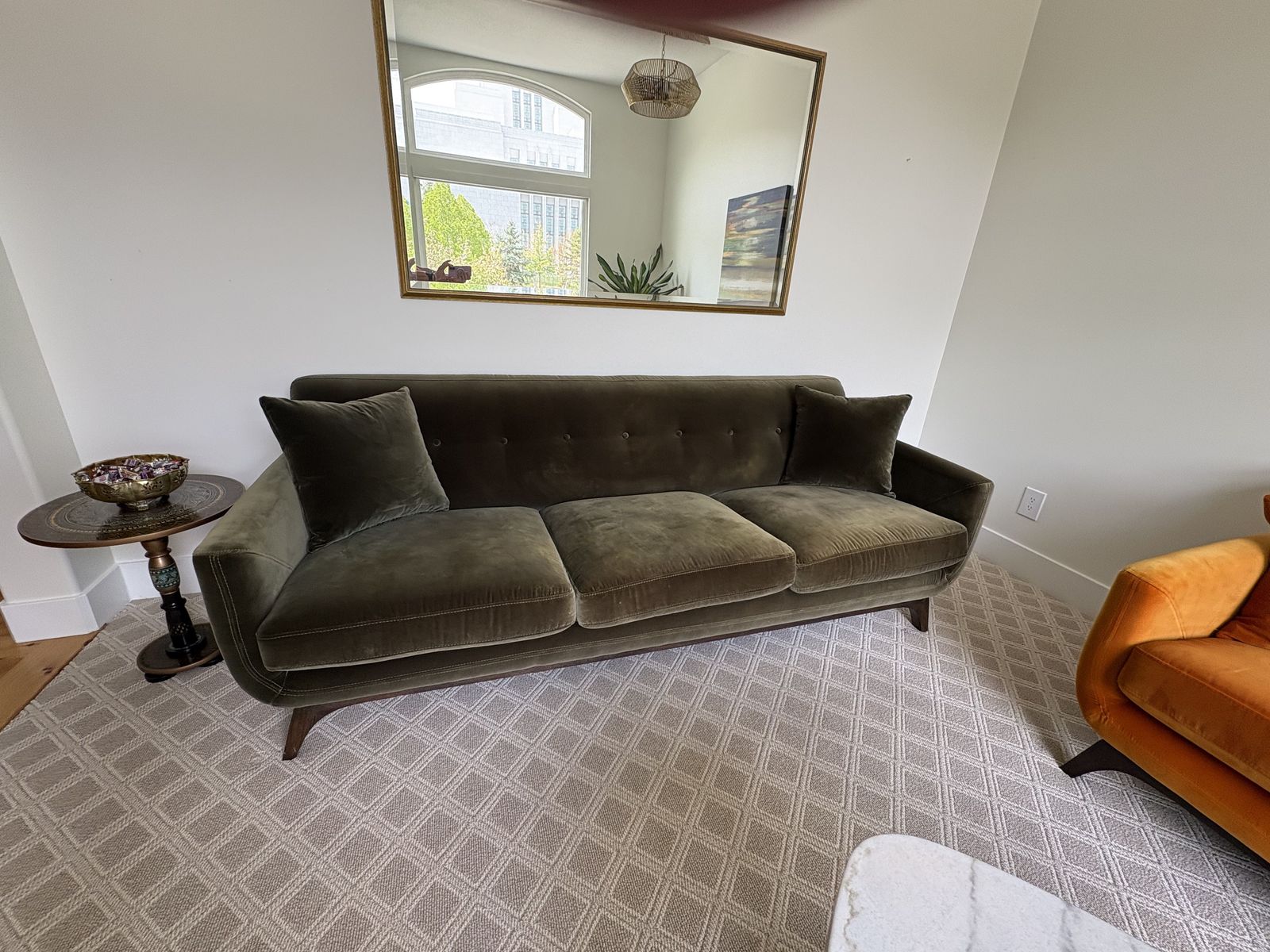 Falkirk Mid Century Modern Olive Green Sofa $1500 cash/venmo in Draper