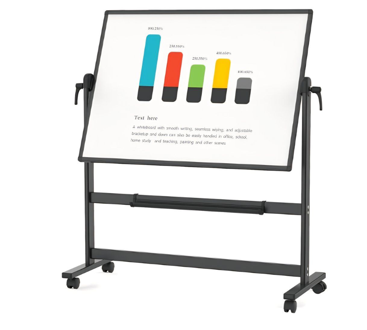 VIZ-PRO Double-Sided Magnetic Mobile Whiteboard, 48 x 36 Inches, Black Aluminium Frame and Stand
