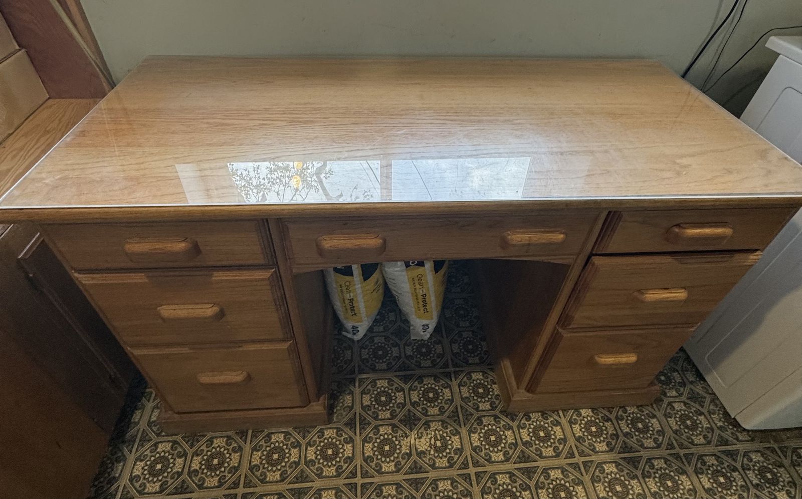 Wood Desk With Glass Topper