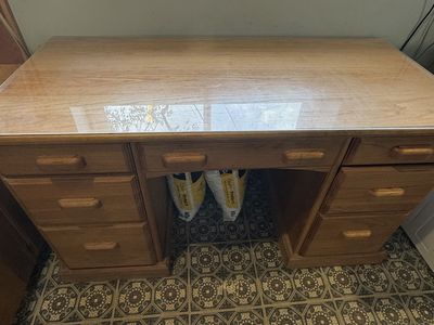 Wood Desk With Glass Topper