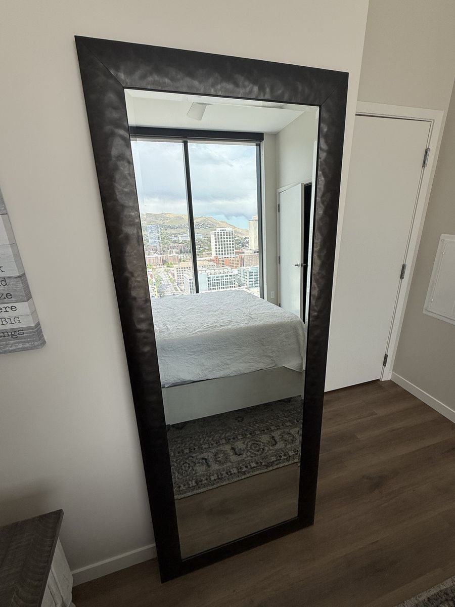Tall Standing Mirror 6' x 2' w/ 4" Gunmetal Frame