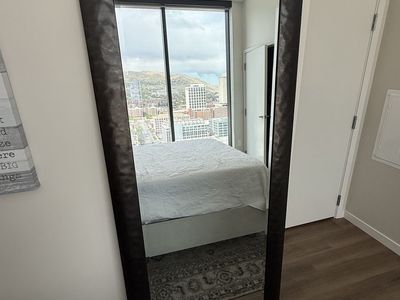 Tall Standing Mirror 6' x 2' w/ 4" Gunmetal Frame