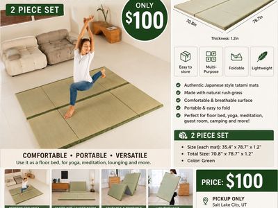 Tatami Mats Japanese Futon Mattress 2 Piece Set Green
