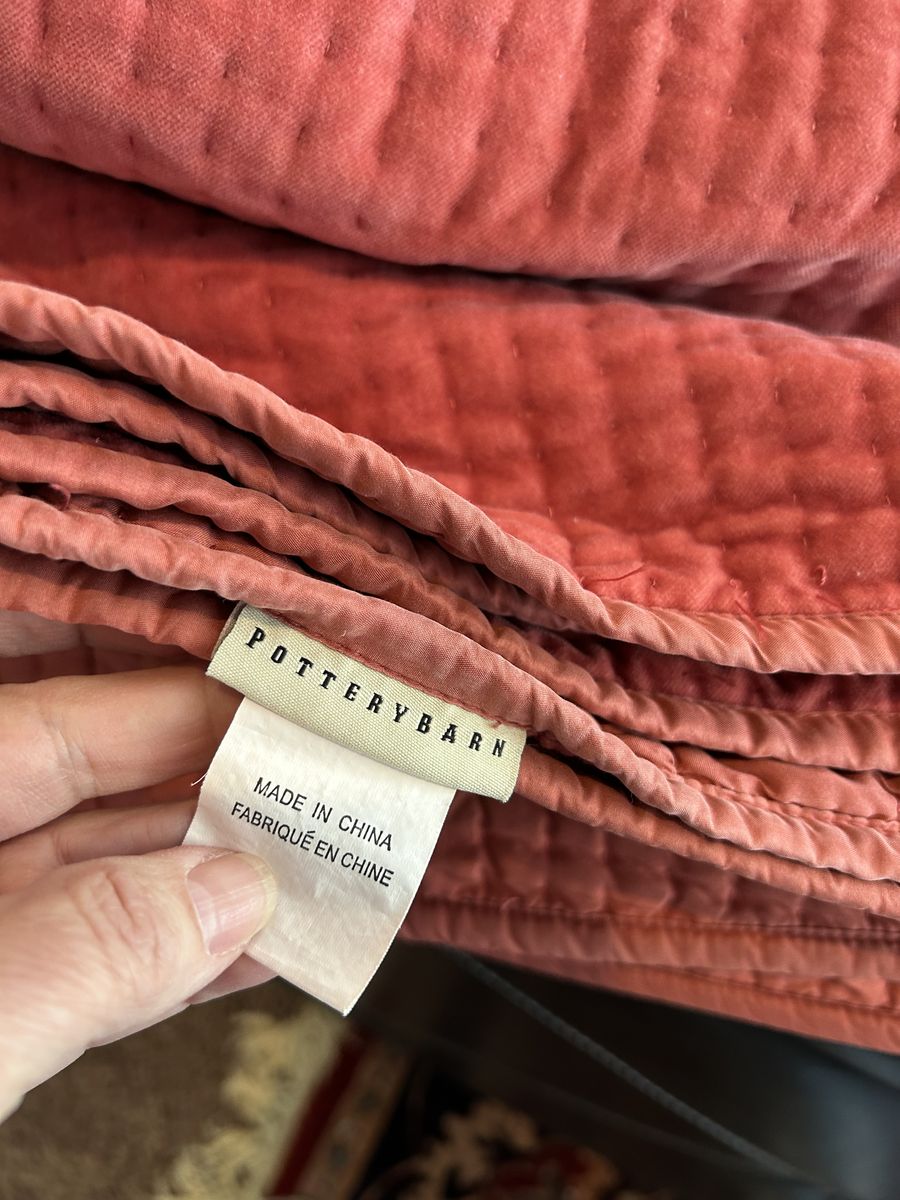 Pottery Barn King size washable silk and velvet quilt with 2 shams