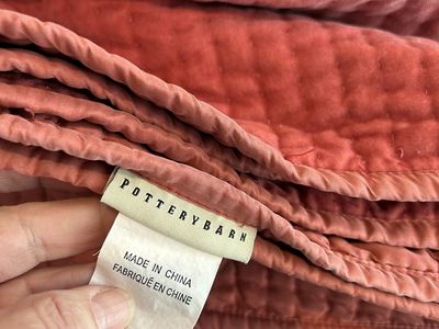 Pottery Barn King size washable silk and velvet quilt with 2 shams