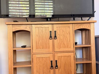 Solid Oak Wooden Media Console TV Stand with Cabinets and Shelves