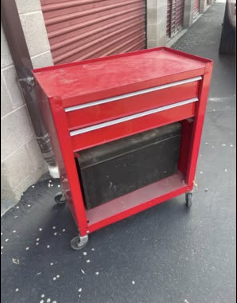 Red 2-Drawer Rolling Tool Cart with Bottom Shelf
