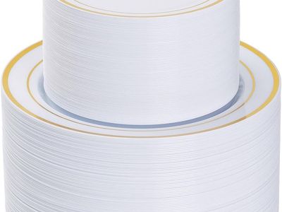200 Pack Plastic Plates White with Gold Rim (100 Dinner & 100 Salad Plates)
