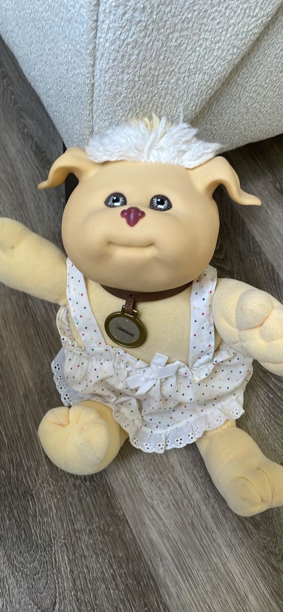 Vintage 1983 CPK Cabbage Patch Kids Koosas Pet Dog Polka Dot Dress White Hair