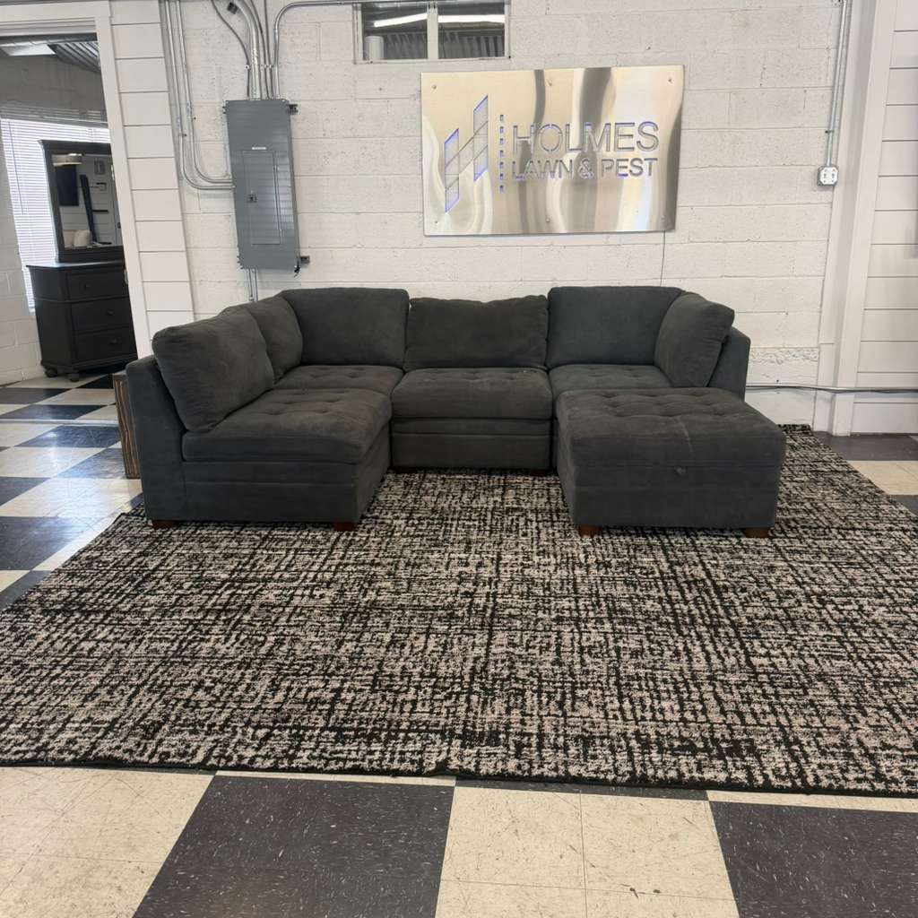 COSTCO THOMASVILLE TISDALE 5-PIECE FABRIC MODULAR SECTIONAL W/ STORAGE OTTOMAN, DARK GRAY!!