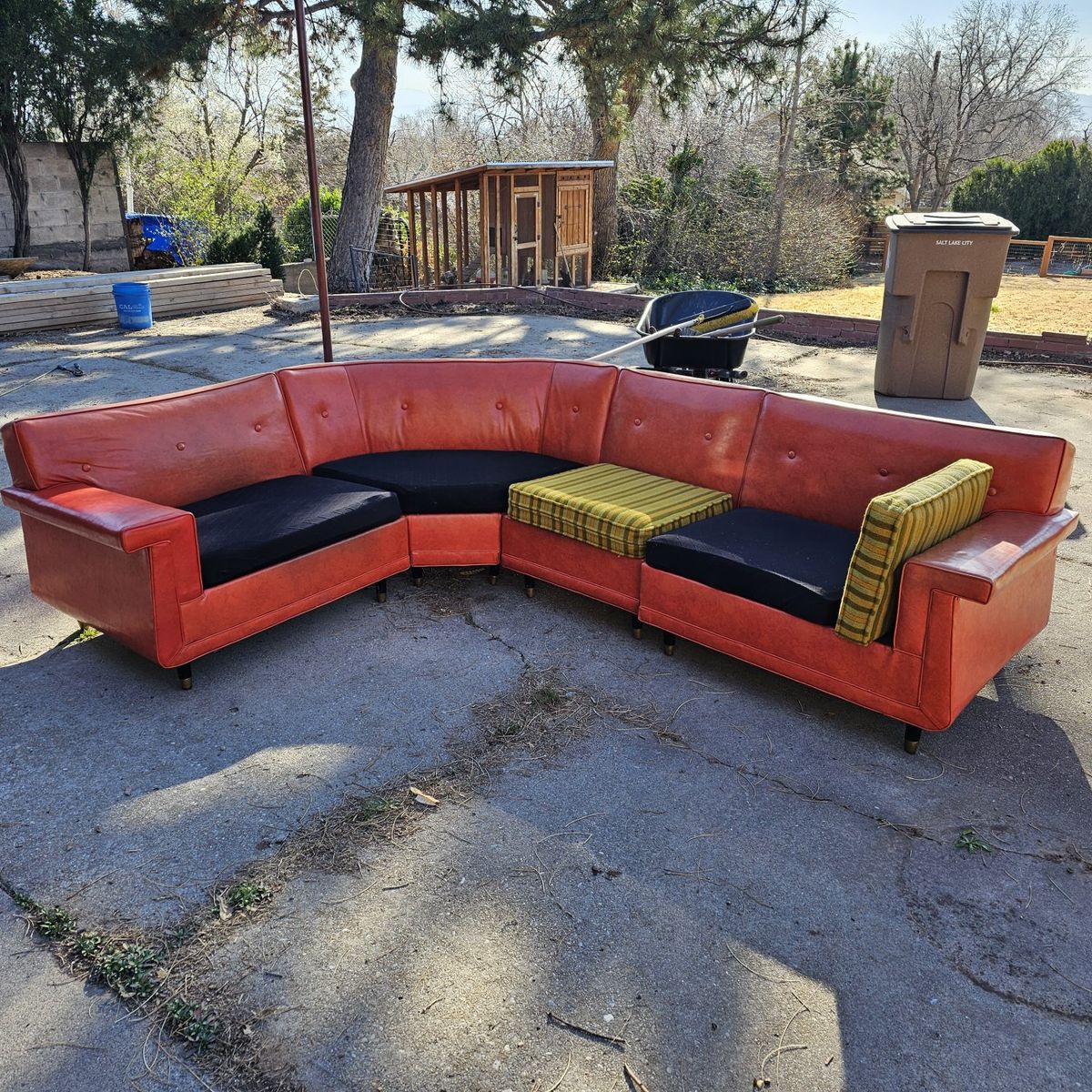 Mid century modern orange sectional couch