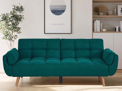 Brand new Convertible Futon Sofa Bed, Adjustable Backrest, Tufted, Velvet, Green