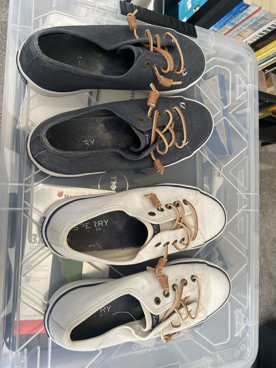 Sperry Women's Canvas Boat Shoes - Barefoot (White) & Castaway (Navy Blue) - Size 7, Set of 2