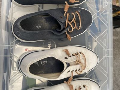 Sperry Women's Canvas Boat Shoes - Barefoot (White) & Castaway (Navy Blue) - Size 7, Set of 2