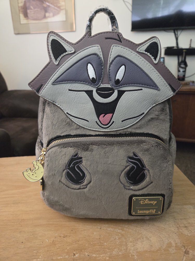 Loungefly Disney Pocahontas Meeko Fluffy Mini Backpack w/ Cookie Zipper Charms - New w/ Tags