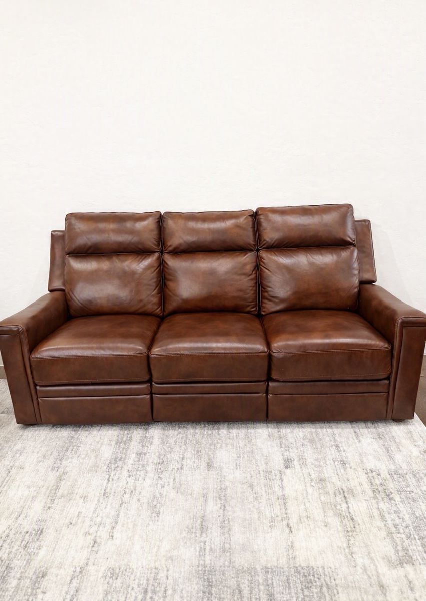 Brown Leather Manual Reclining Couch with USB Ports