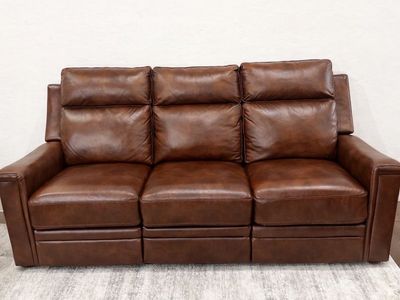Brown Leather Manual Reclining Couch with USB Ports