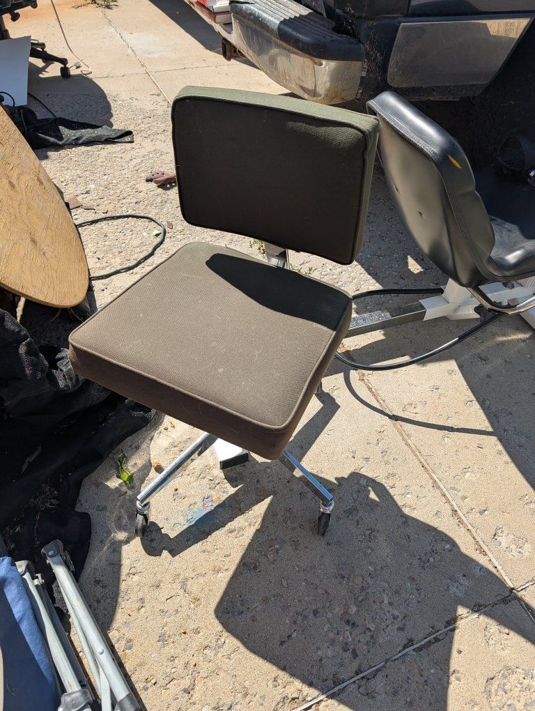 Vintage Mid-Century Modern Office Desk Chair, Adjustable Swivel with Casters, Green Upholstery