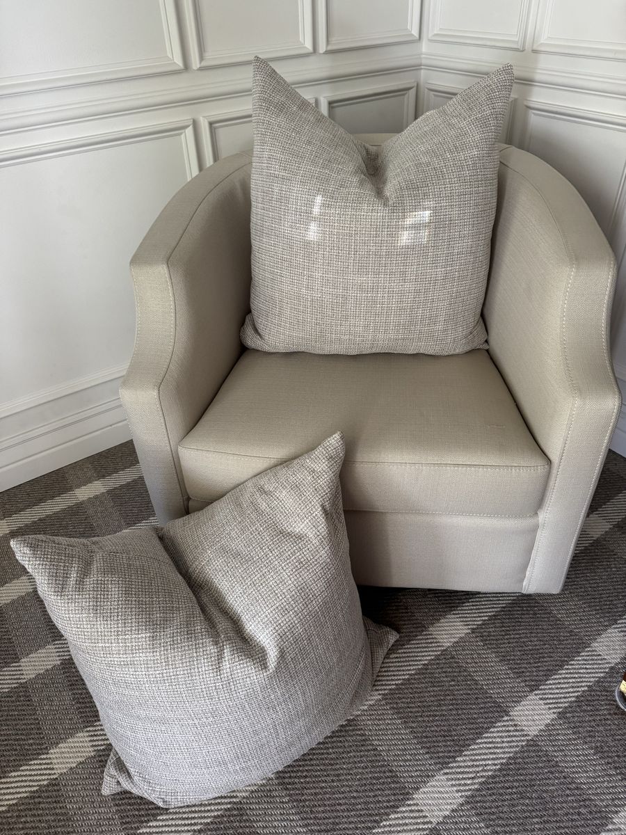Pair of 22” Gray Textured Throw Pillows – Feather/Down Inserts
