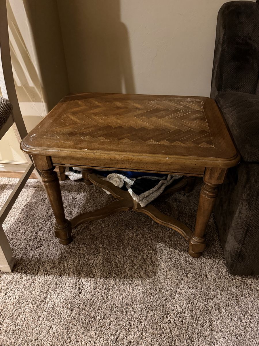 Vintage Wooden Parquet Top End Table Side Table Accent Table