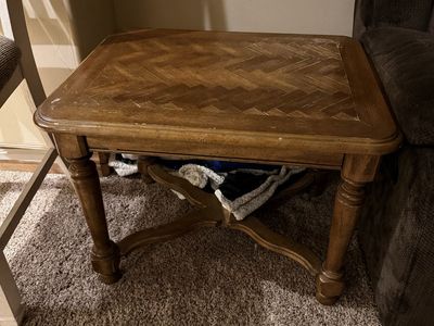 Vintage Wooden Parquet Top End Table Side Table Accent Table
