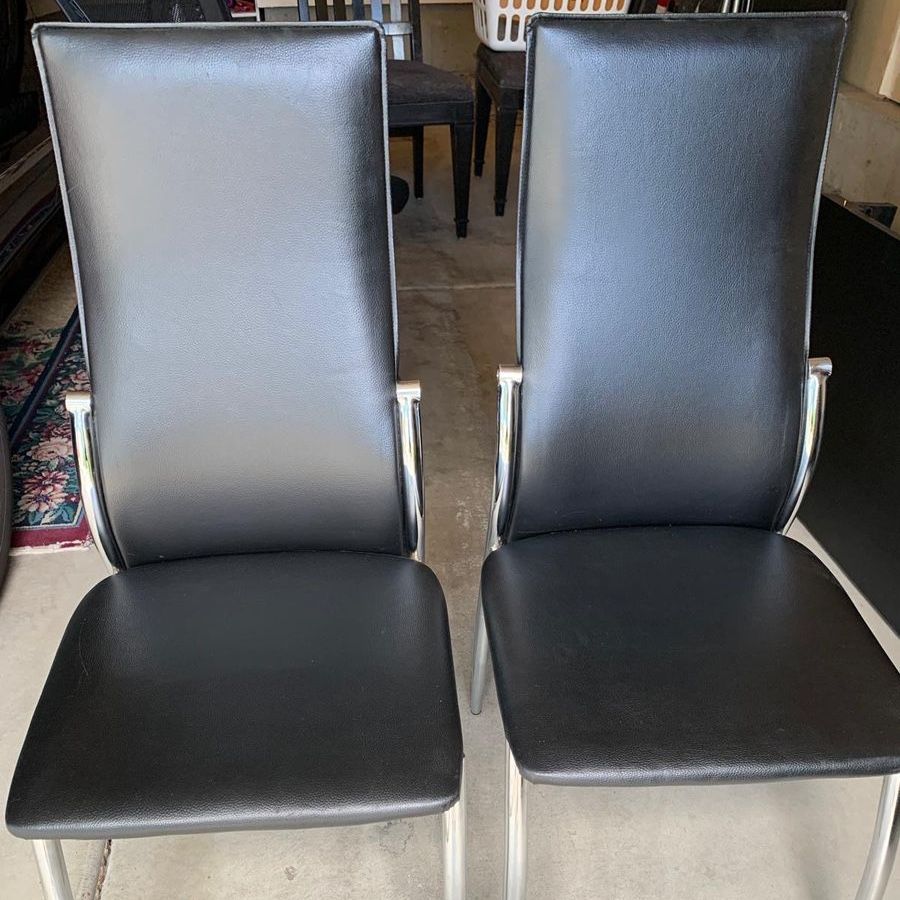 2 Black Faux Leather Dining Chairs with Chrome Legs - Sleek Modern Design