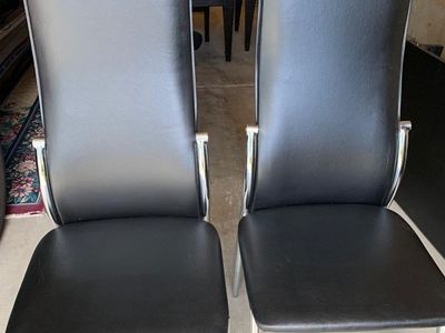 2 Black Faux Leather Dining Chairs with Chrome Legs - Sleek Modern Design