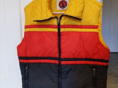 Vintage 70s or 80s White Stag Mountain Goat Puffer Vest - Red, Yellow & Black - Size M/L