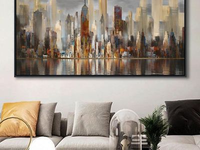 New Abstract Brown New York City canvas Wall Art Framed Large Wall Art for Living Room 24x48in