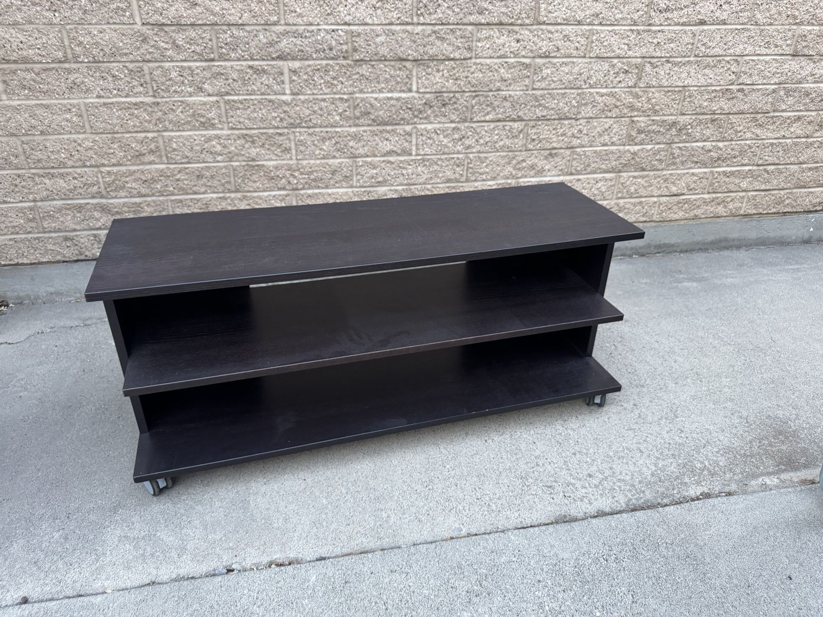 Black Wood Grain TV Stand / Media Console - 3 Tier with Wheels