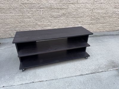 Black Wood Grain TV Stand / Media Console - 3 Tier with Wheels