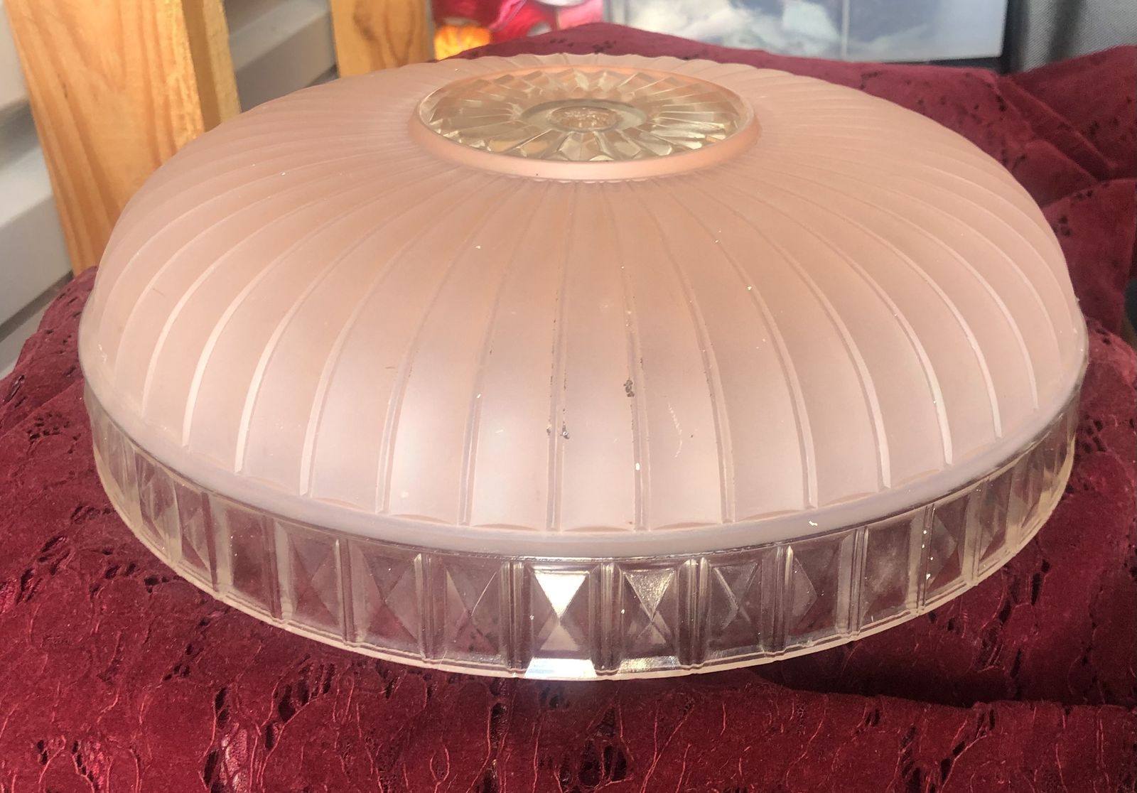 ANTIQUE ART DECO FROSTED PINK GLASS SHADE