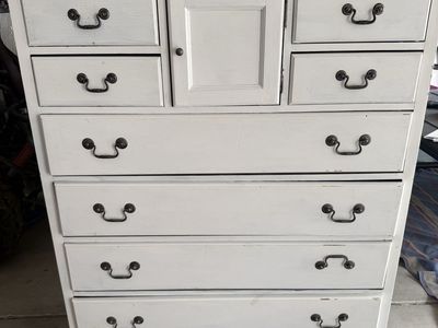 Distressed White Tall Wooden Dresser chest of drawers