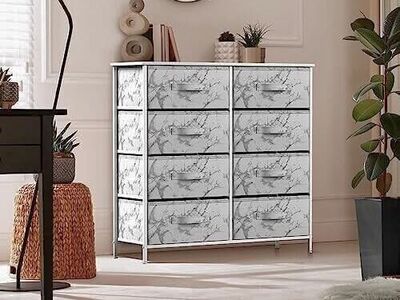 Sorbus 8 Drawers Dresser Chest Steel Frame Wood Top & Handle Easy Pull Fabric Bins
