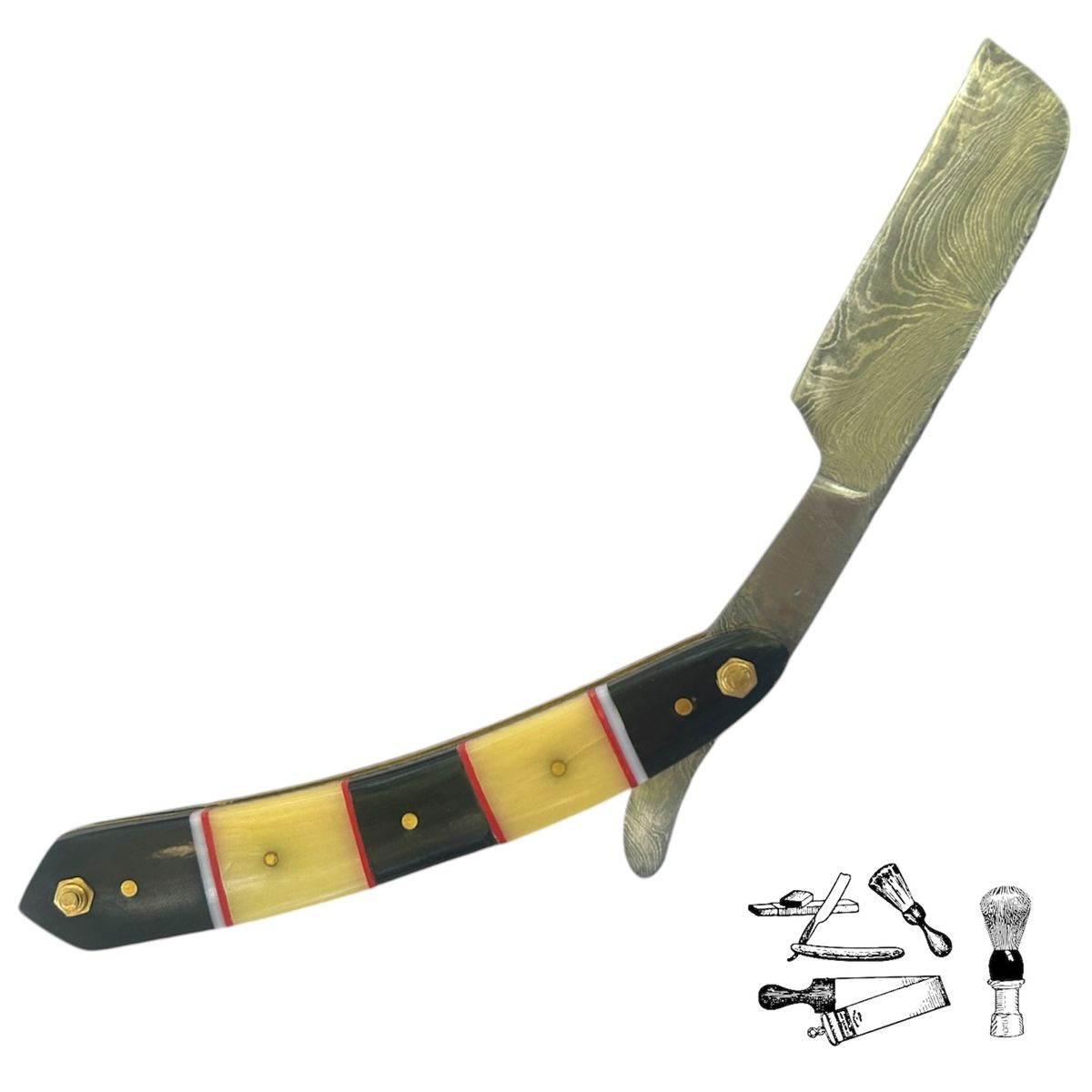 Custom Damascus Steel Straight Razor – Segmented Horn & Bone Handle – Wet Shaving