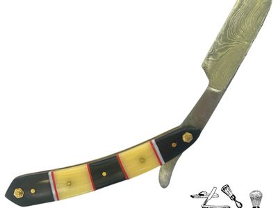 Custom Damascus Steel Straight Razor – Segmented Horn & Bone Handle – Wet Shaving