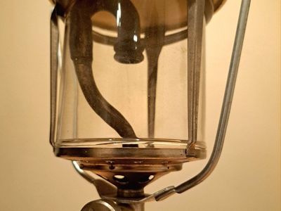 Vintage Primus Gas Camping Lantern with Glass Globe and Metal Handle
