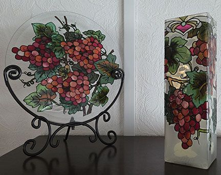 Beautiful Hand-painted Disk and Matching Candle Holder