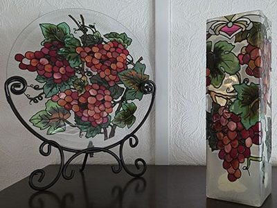 Beautiful Hand-painted Disk and Matching Candle Holder